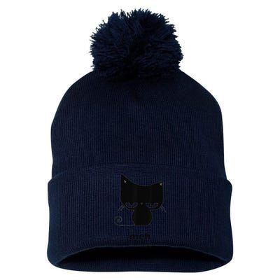 Meh Black Cat Funny Pom Pom 12in Knit Beanie