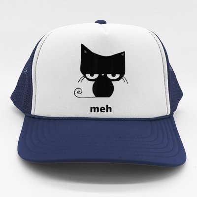 Meh Black Cat Funny Trucker Hat