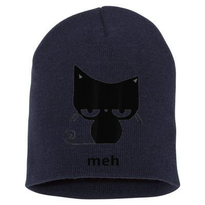 Meh Black Cat Funny Short Acrylic Beanie