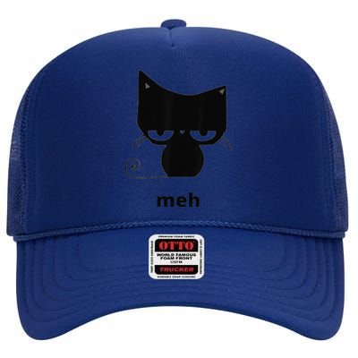 Meh Black Cat Funny High Crown Mesh Back Trucker Hat