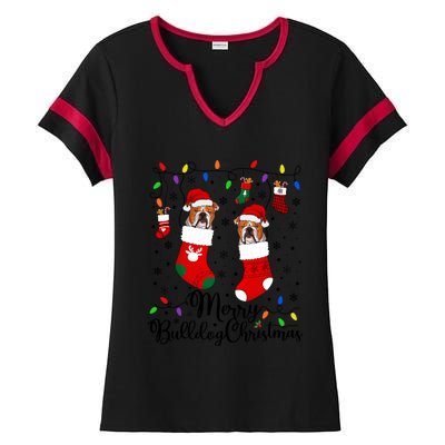 Merry Bulldog Christmas Bulldog Xmas Party Bulldog Gift Ladies Halftime Notch Neck Tee