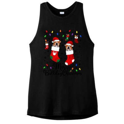 Merry Bulldog Christmas Bulldog Xmas Party Bulldog Gift Ladies PosiCharge Tri-Blend Wicking Tank