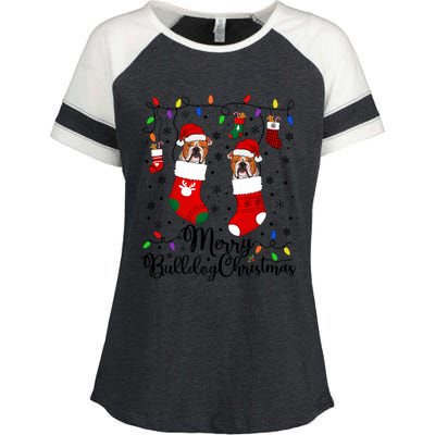 Merry Bulldog Christmas Bulldog Xmas Party Bulldog Gift Enza Ladies Jersey Colorblock Tee