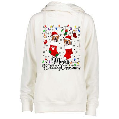 Merry Bulldog Christmas Bulldog Xmas Party Bulldog Gift Womens Funnel Neck Pullover Hood