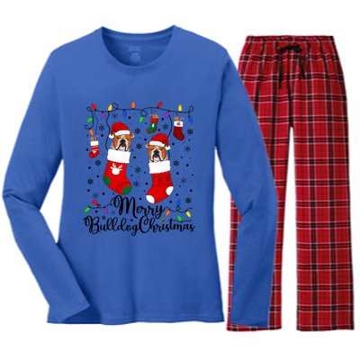 Merry Bulldog Christmas Bulldog Xmas Party Bulldog Gift Women's Long Sleeve Flannel Pajama Set 