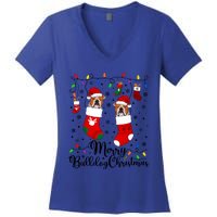 Merry Bulldog Christmas Bulldog Xmas Party Bulldog Gift Women's V-Neck T-Shirt