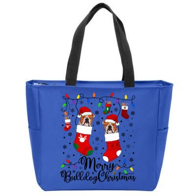 Merry Bulldog Christmas Bulldog Xmas Party Bulldog Gift Zip Tote Bag