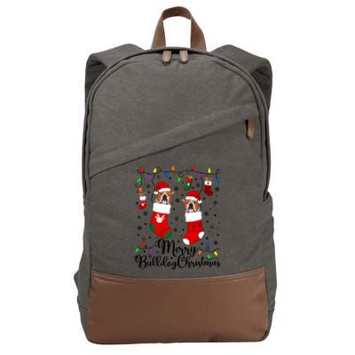 Merry Bulldog Christmas Bulldog Xmas Party Bulldog Gift Cotton Canvas Backpack