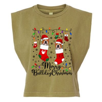 Merry Bulldog Christmas Bulldog Xmas Party Bulldog Gift Garment-Dyed Women's Muscle Tee