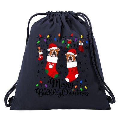 Merry Bulldog Christmas Bulldog Xmas Party Bulldog Gift Drawstring Bag