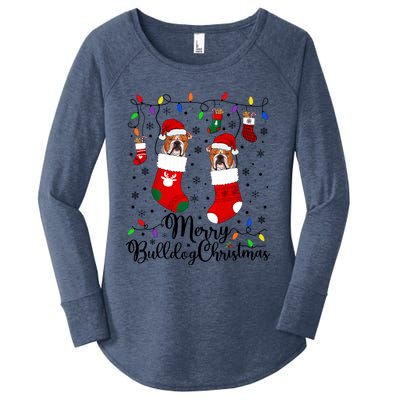 Merry Bulldog Christmas Bulldog Xmas Party Bulldog Gift Women's Perfect Tri Tunic Long Sleeve Shirt