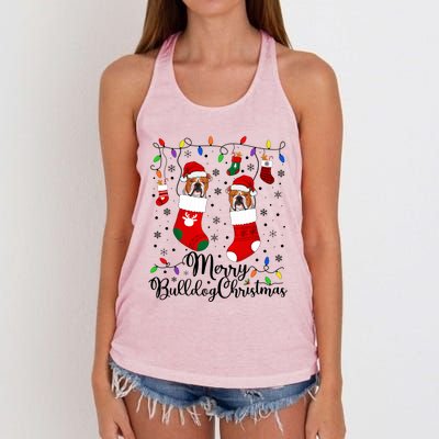 Merry Bulldog Christmas Bulldog Xmas Party Bulldog Gift Women's Knotted Racerback Tank