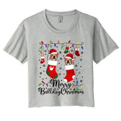 Merry Bulldog Christmas Bulldog Xmas Party Bulldog Gift Women's Crop Top Tee