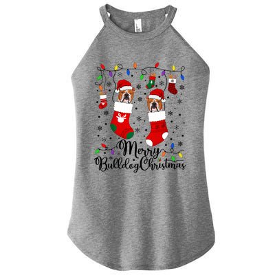 Merry Bulldog Christmas Bulldog Xmas Party Bulldog Gift Women's Perfect Tri Rocker Tank