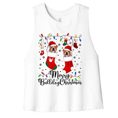 Merry Bulldog Christmas Bulldog Xmas Party Bulldog Gift Women's Racerback Cropped Tank