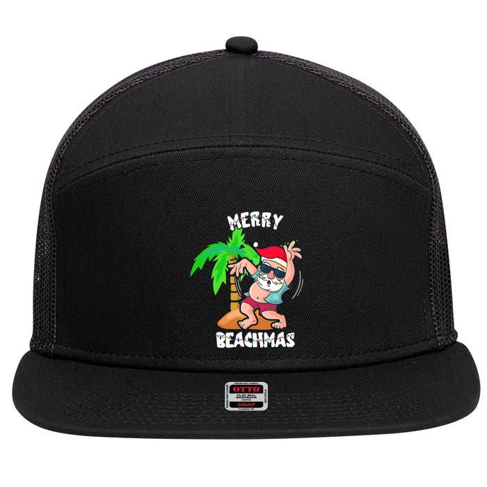 Merry Beach Christmas In July Funny Santa Xmas Pool Party 7 Panel Mesh Trucker Snapback Hat