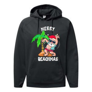 Merry Beach Christmas In July Funny Santa Xmas Pool Party Performance Fleece Hoodie