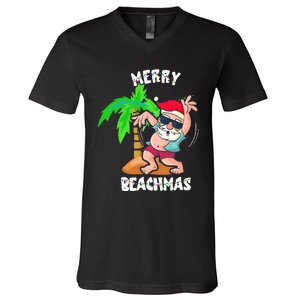 Merry Beach Christmas In July Funny Santa Xmas Pool Party V-Neck T-Shirt