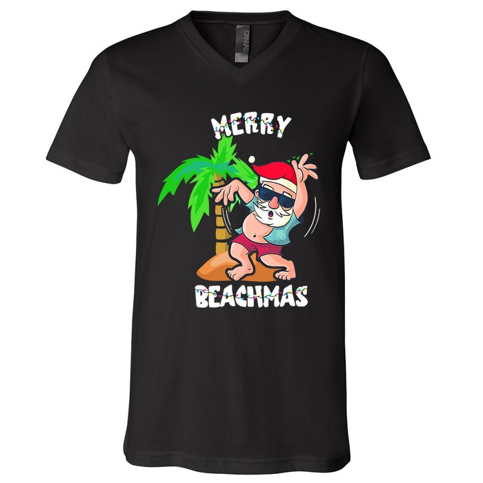 Merry Beach Christmas In July Funny Santa Xmas Pool Party V-Neck T-Shirt