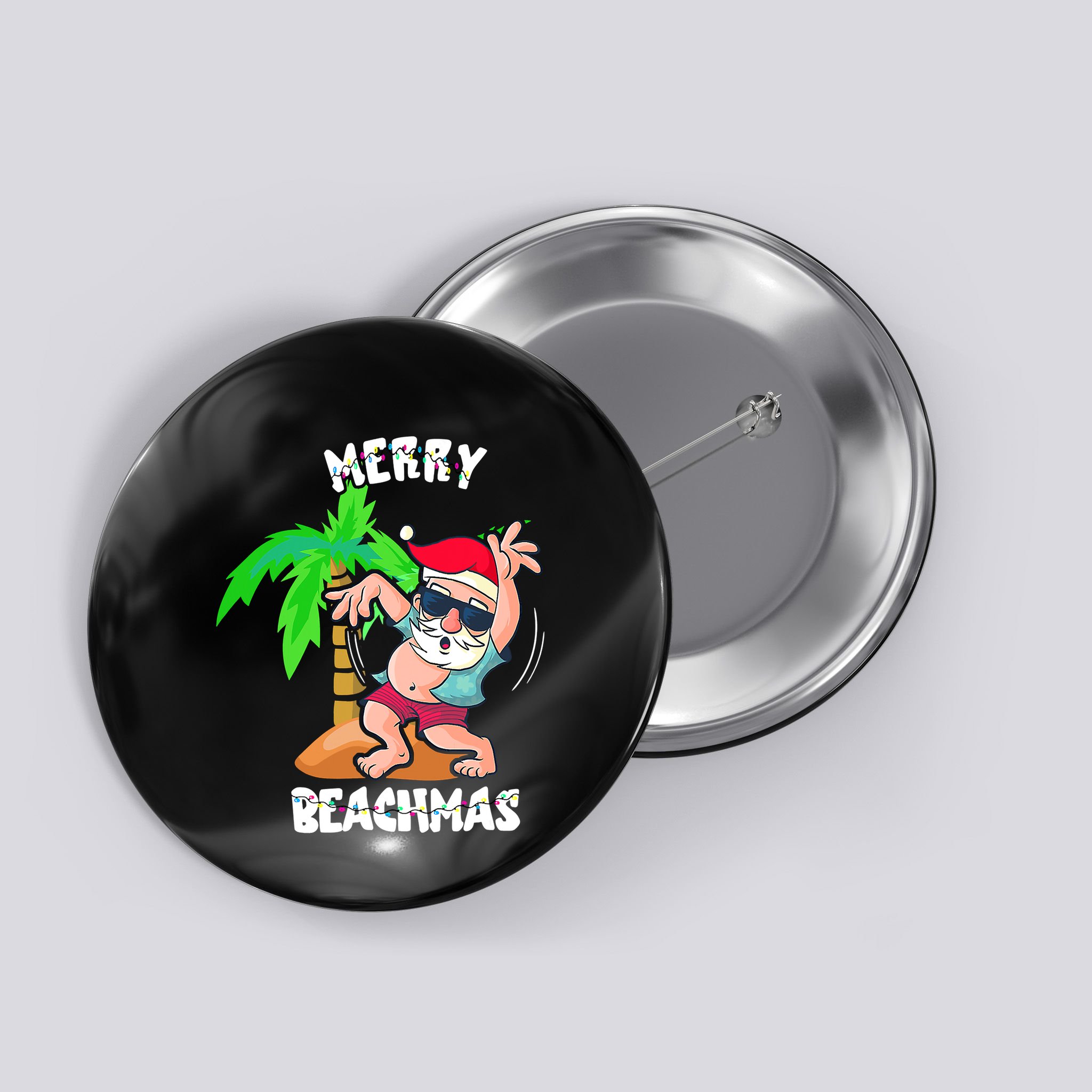 Merry Beach Christmas In July Funny Santa Xmas Pool Party Button