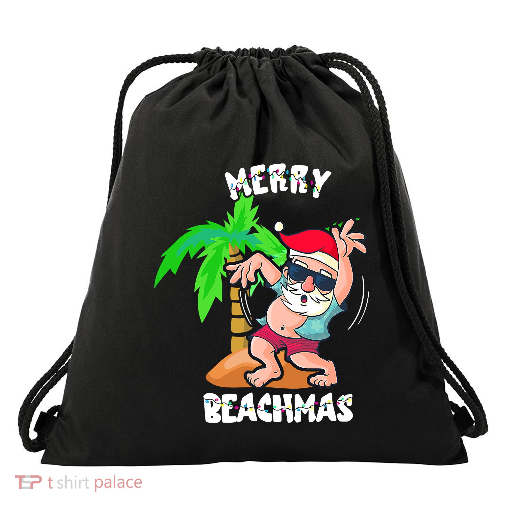Merry Beach Christmas In July Funny Santa Xmas Pool Party Drawstring Bag