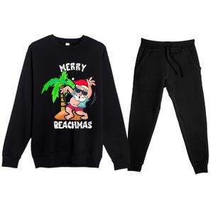 Merry Beach Christmas In July Funny Santa Xmas Pool Party Premium Crewneck Sweatsuit Set