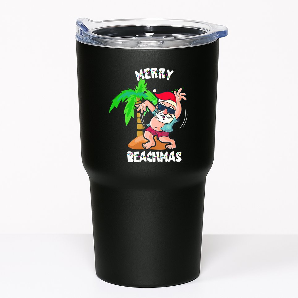 Merry Beach Christmas In July Funny Santa Xmas Pool Party Tumbler