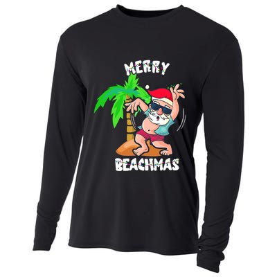 Merry Beach Christmas In July Funny Santa Xmas Pool Party Cooling Performance Long Sleeve Crew