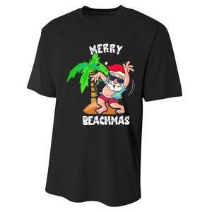 Merry Beach Christmas In July Funny Santa Xmas Pool Party Performance Sprint T-Shirt