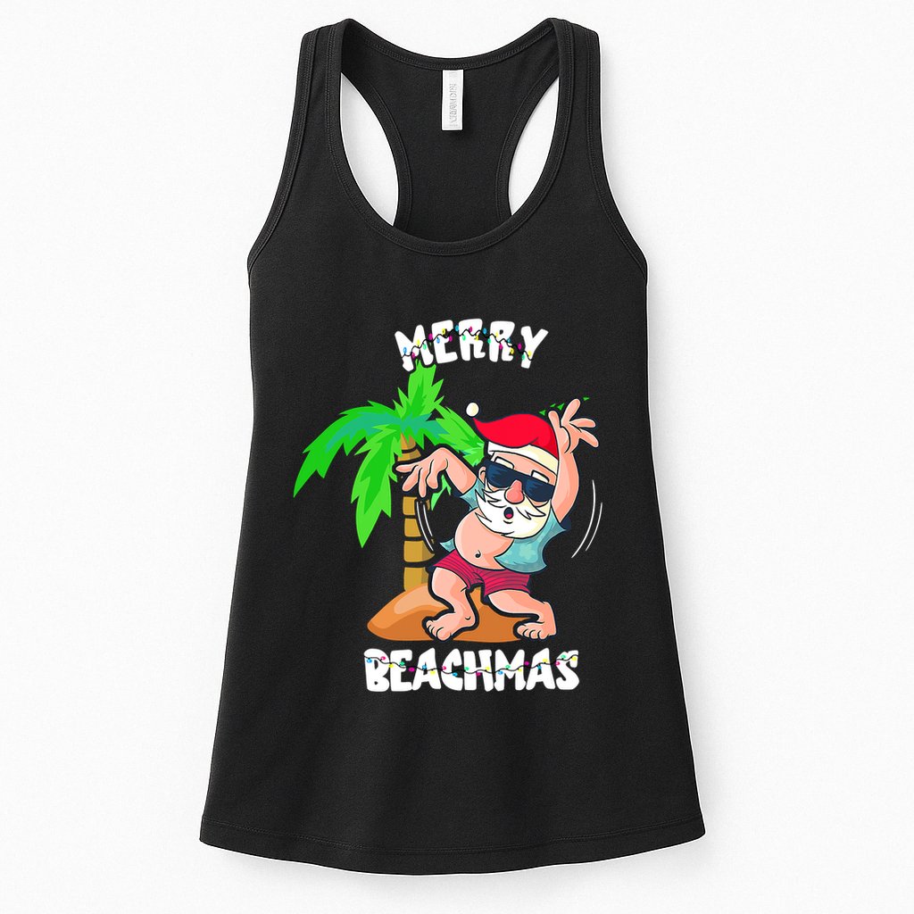 Merry Beach Christmas In July Funny Santa Xmas Pool Party Womens Tank Top