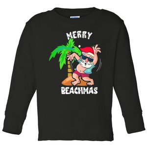 Merry Beach Christmas In July Funny Santa Xmas Pool Party Toddler Long Sleeve Shirt