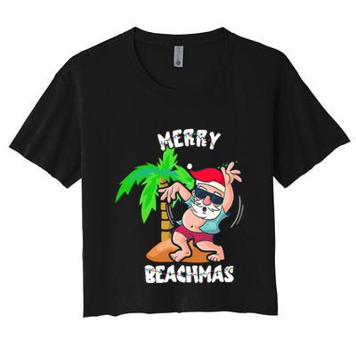 Merry Beach Christmas In July Funny Santa Xmas Pool Party Crop Top