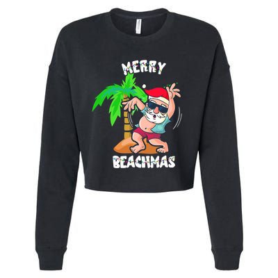 Merry Beach Christmas In July Funny Santa Xmas Pool Party Cropped Pullover Crew
