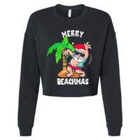 Merry Beach Christmas In July Funny Santa Xmas Pool Party Cropped Pullover Crew