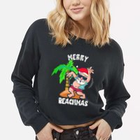 Merry Beach Christmas In July Funny Santa Xmas Pool Party Cropped Pullover Crew