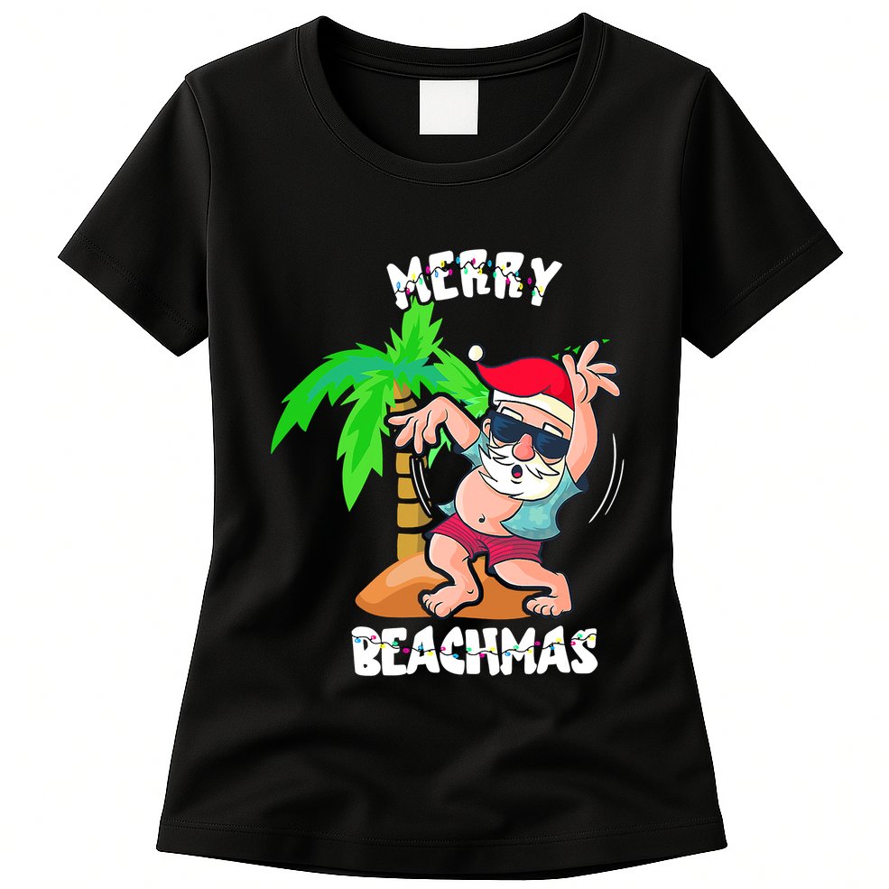 Merry Beach Christmas In July Funny Santa Xmas Pool Party Womens T-Shirt