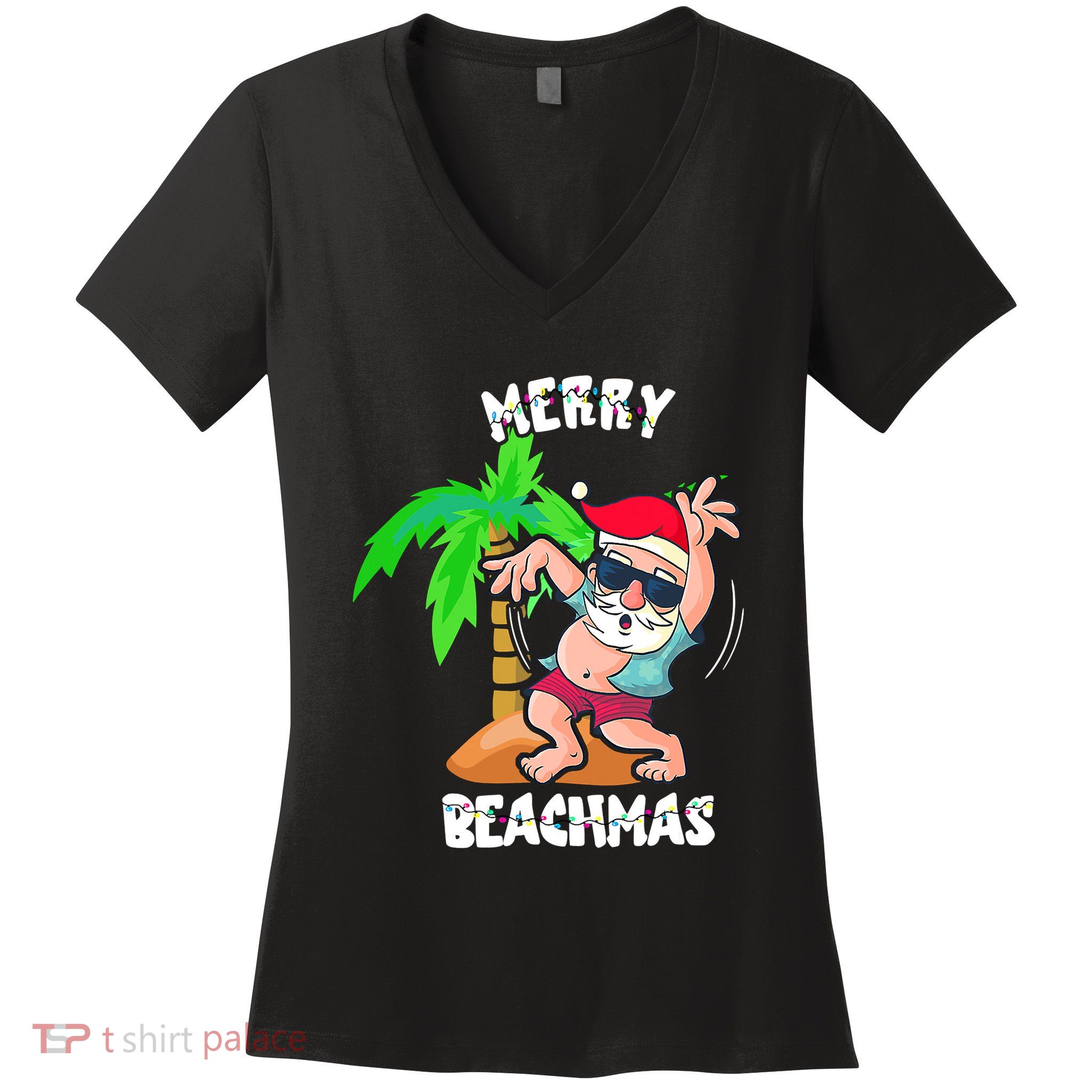 Merry Beach Christmas In July Funny Santa Xmas Pool Party Women's V-Neck T-Shirt