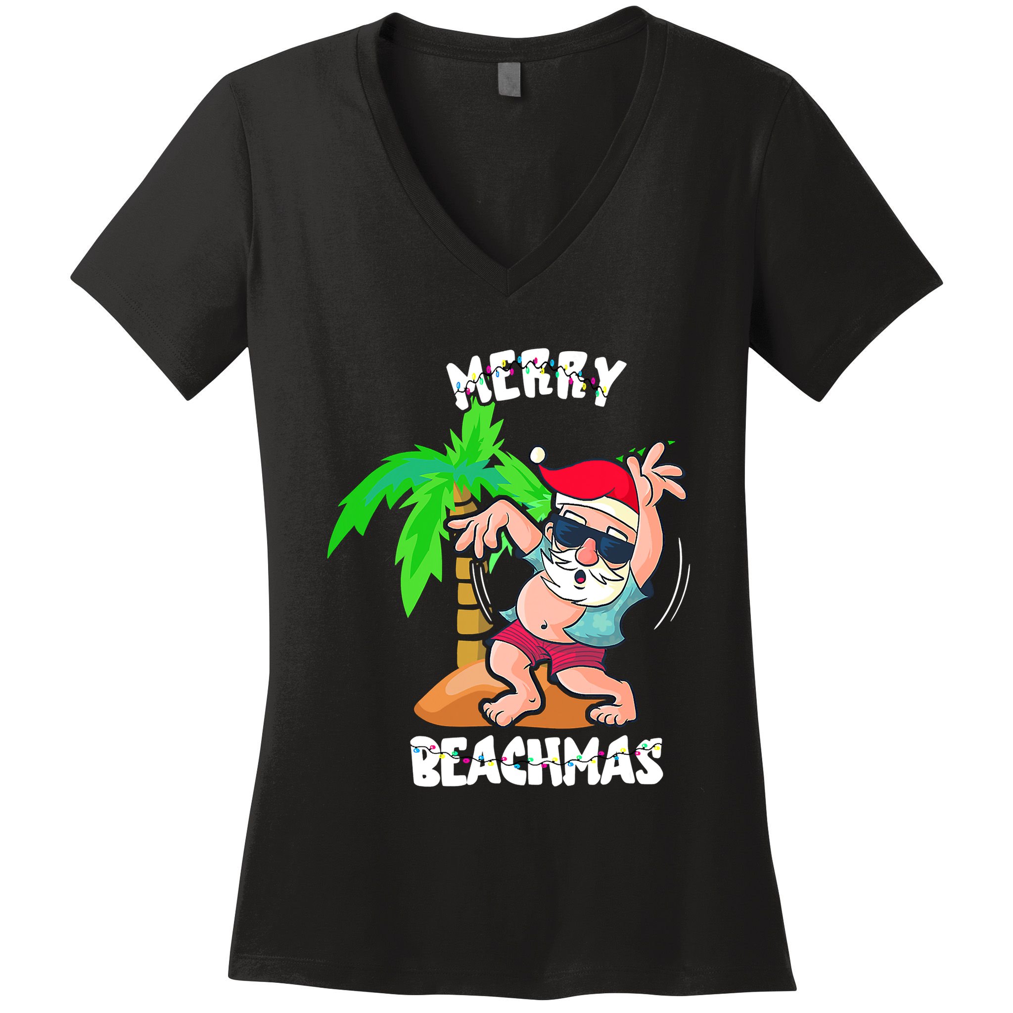 Merry Beach Christmas In July Funny Santa Xmas Pool Party Women's V-Neck T-Shirt