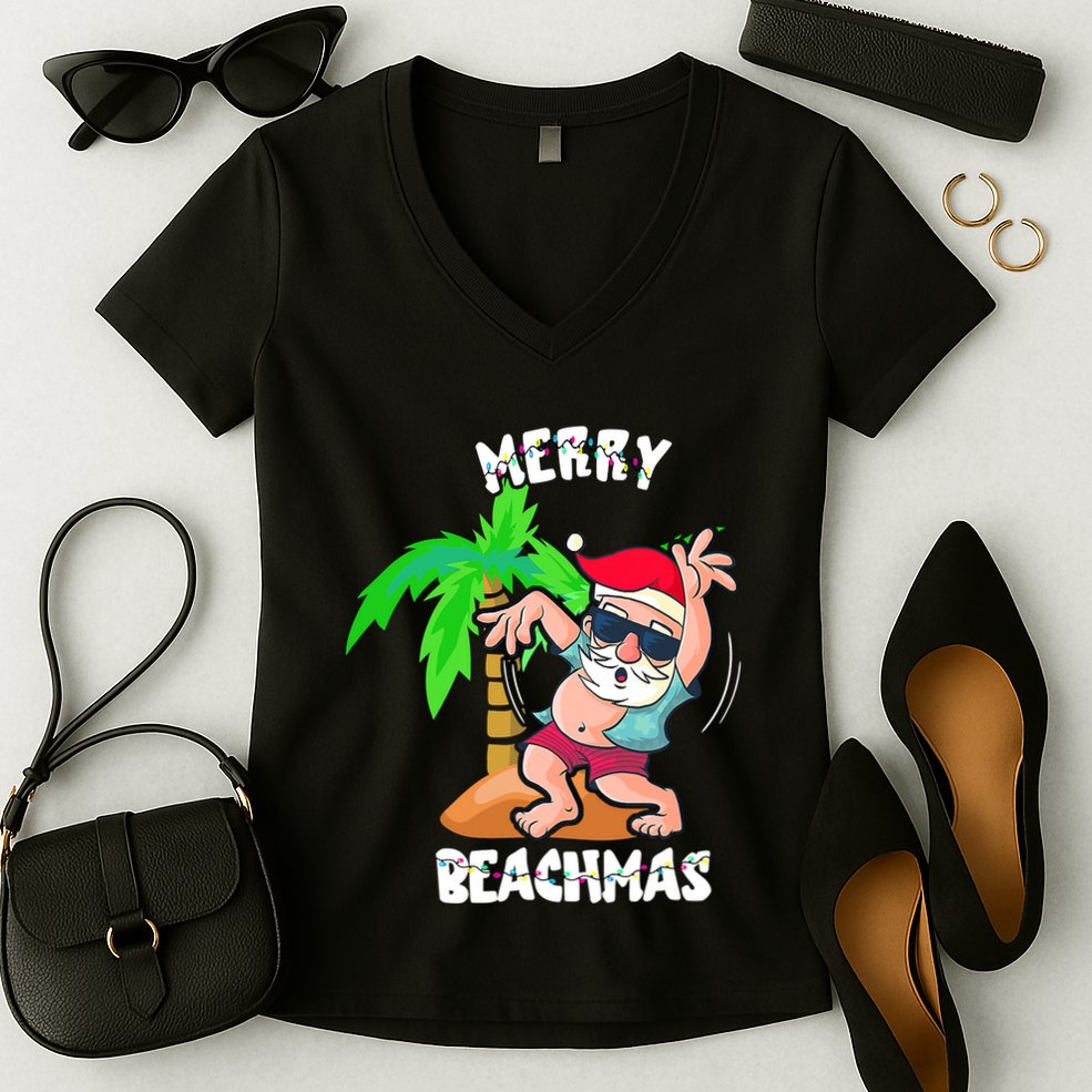 Merry Beach Christmas In July Funny Santa Xmas Pool Party Women's V-Neck T-Shirt