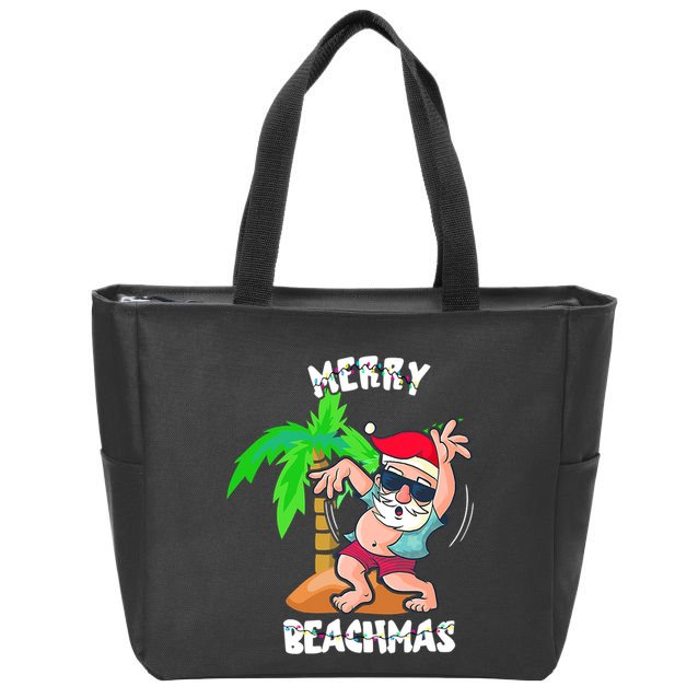 Merry Beach Christmas In July Funny Santa Xmas Pool Party Zip Tote Bag