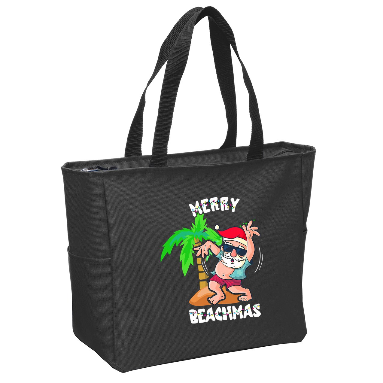 Merry Beach Christmas In July Funny Santa Xmas Pool Party Zip Tote Bag