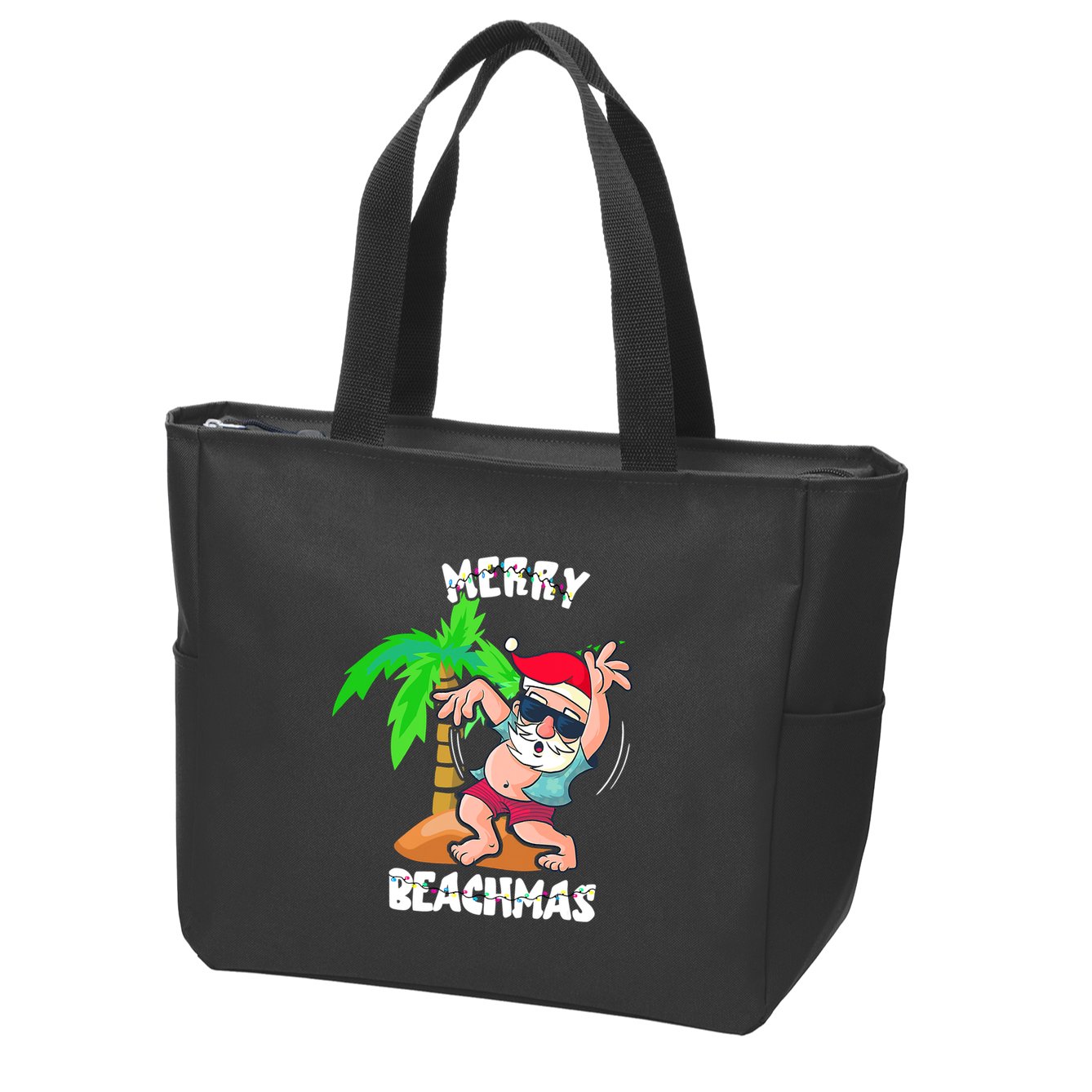 Merry Beach Christmas In July Funny Santa Xmas Pool Party Zip Tote Bag