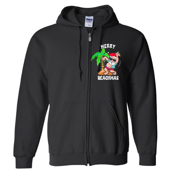 Merry Beach Christmas In July Funny Santa Xmas Pool Party Full Zip Hoodie