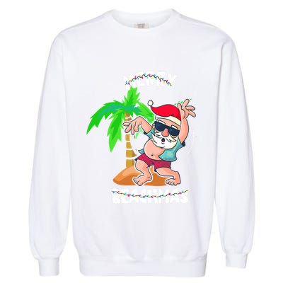Merry Beach Christmas In July Funny Santa Xmas Pool Party Garment-Dyed Sweatshirt