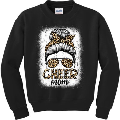 Messy Bun Cheer Mom Leopard Cheerleader Women Mothers Day Kids Sweatshirt