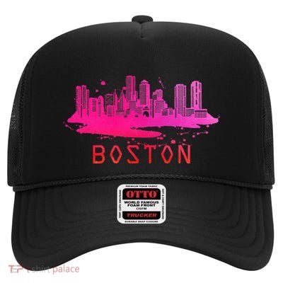 Modern Boston Cityscape Souvenir Boston Skyline High Crown Mesh Back Trucker Hat