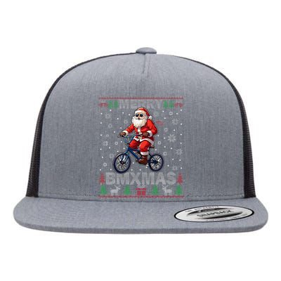 Merry Bmxmas Christmas Bmx Bike Rider Ugly Sweater Flat Bill Trucker Hat