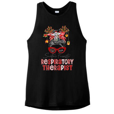 Messy Bun Christmas SantaS Favorite Respiratory Therapist Ladies PosiCharge Tri-Blend Wicking Tank