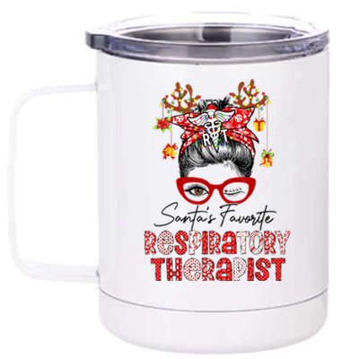 Messy Bun Christmas SantaS Favorite Respiratory Therapist 12 oz Stainless Steel Tumbler Cup