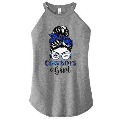 Messy Bun Cowboys Girl Sport Fan Gift Women’s Perfect Tri Rocker Tank